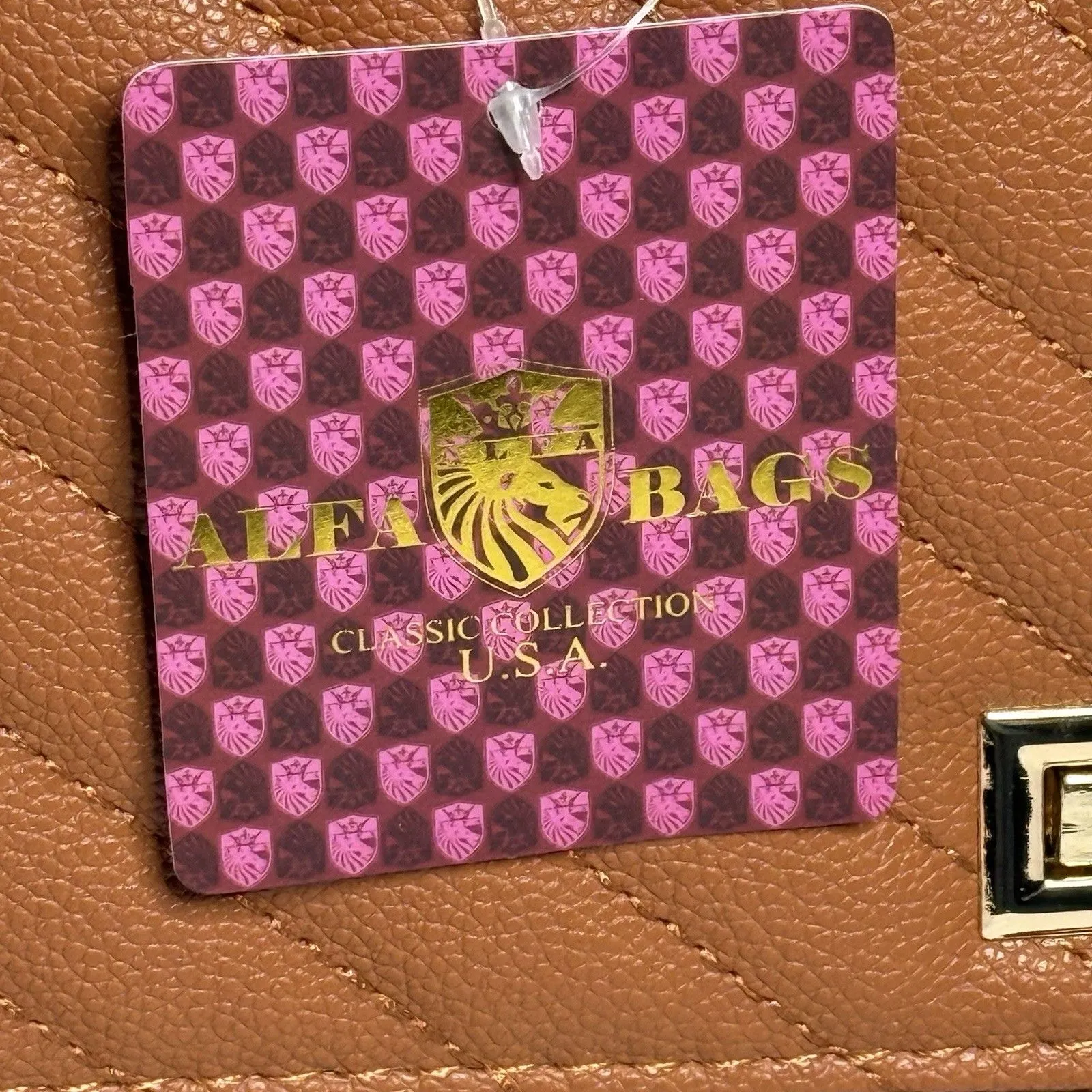 ALFA BAGS Classic Quilted Tan Shoulder Crossbody Red Lined Purse Chain Strap NEW - Image 8