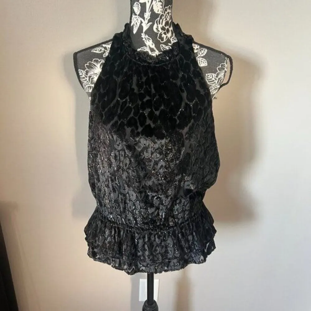 Ramy Brook Bobbi Velvet Leopard Print Top Sleeveless Shirt Designer Medium Black - Image 4