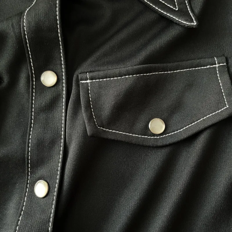 Vintage 90s XOXO Black Pearl Snap Front Shirt Dress - Image 2