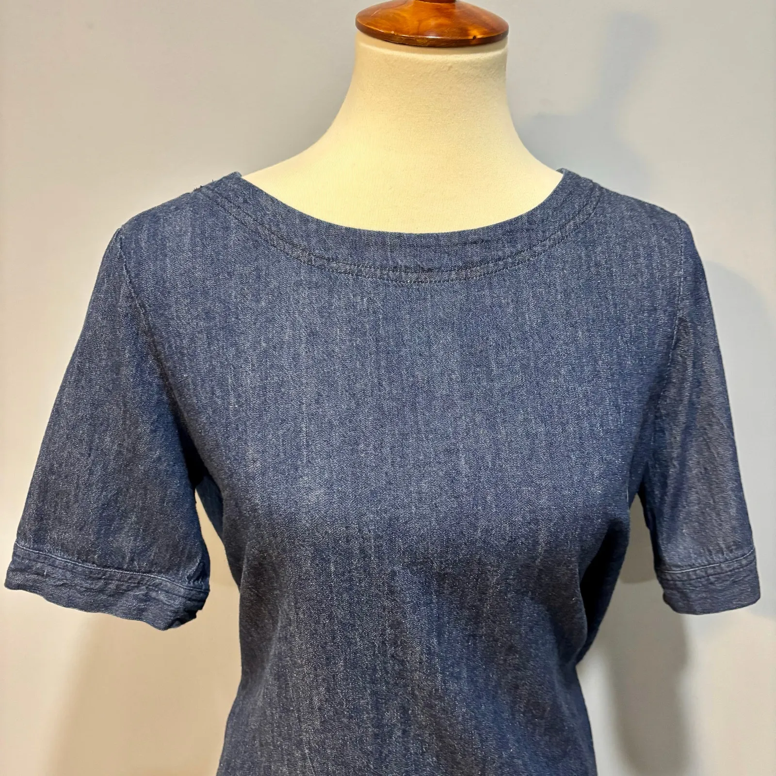 VTG Y2K Blue Denim T-Shirt Shift Jean Mini Dress vacation resort , Size M - Image 2