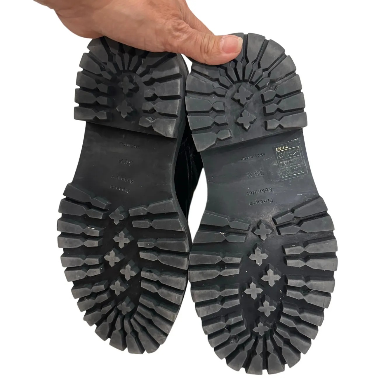 Proenza Schouler Women's lug sole biker patent Leather buckle Boots Size 38.5 - Image 11