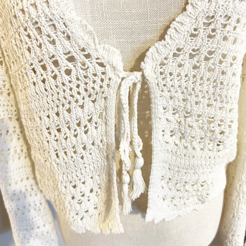 L*Space Golden Hour Cover Up Crochet Top Cream Boho Beach Pool Bell Sleeve XL - Image 9