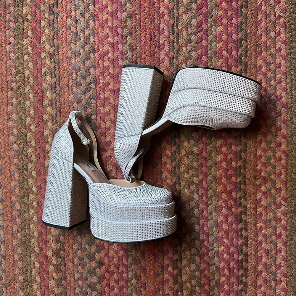 STEVE MADDEN CHARLIZE RHINESTONE CHUNKY PLATFORM HEELS DISCO - Image 3