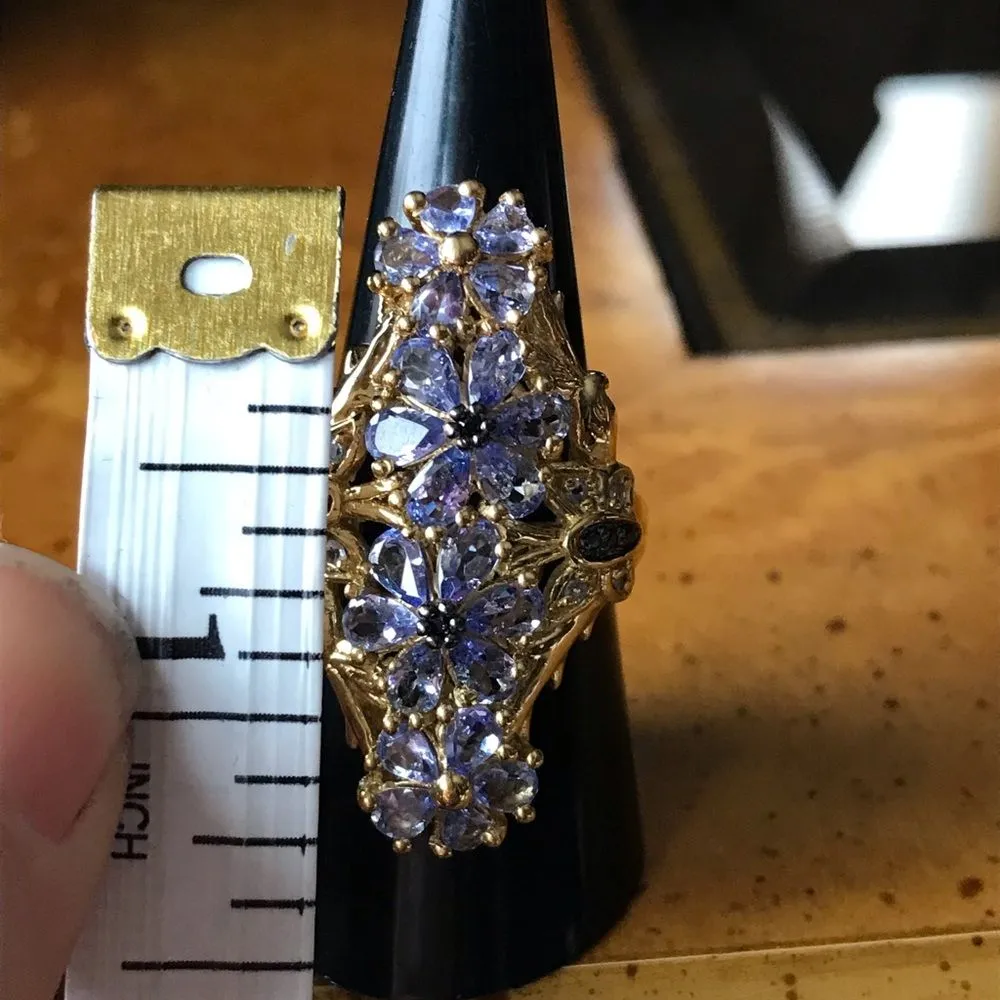 Natural Tanzanite Sterling Silver 18k Yellow Gold Vermeil Ring Size 8 - Image 5