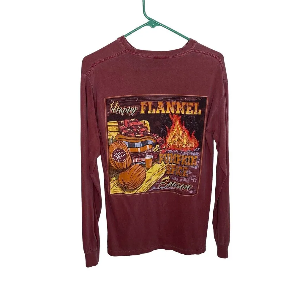 Sassy Frass Happy Flannel & Pumpkin Spice Season Fall Long Sleeve T - Image 2