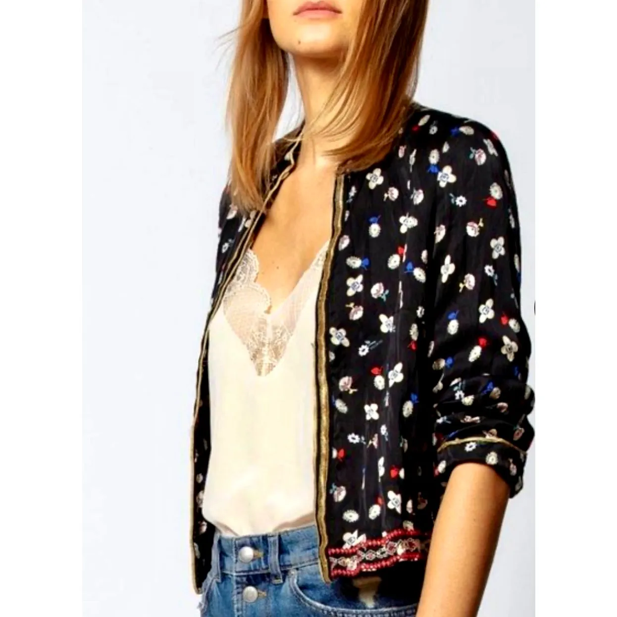 Zadig & Voltaire Vendrix Floral-Print Open-Front Jacket 38 (M) Black Multi - Image 2