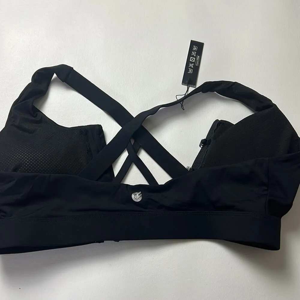 Cordaw Women's Athletic Sporty Zip Front Sports Bra Sz XL Black - Image 10