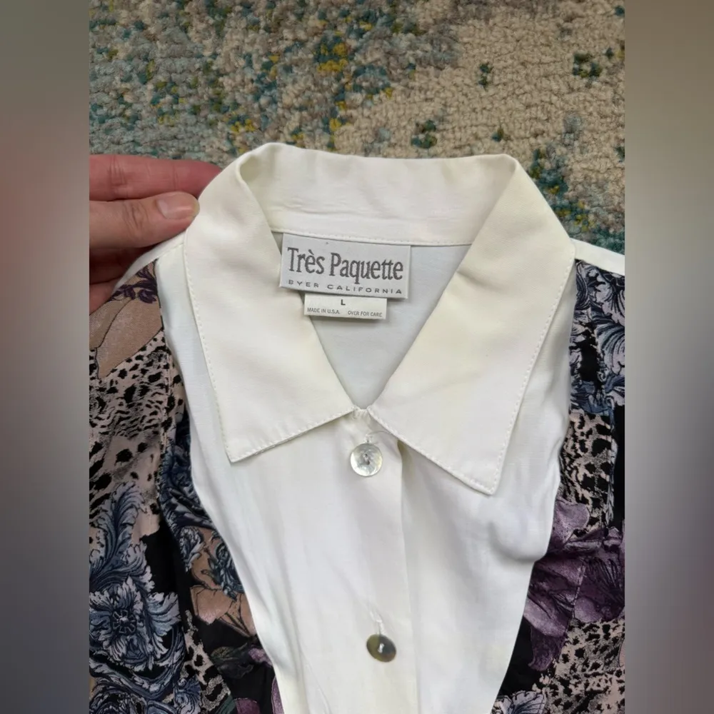 Vintage Trés Paquette Byer CA animal print vest blouse, size large White - Image 15