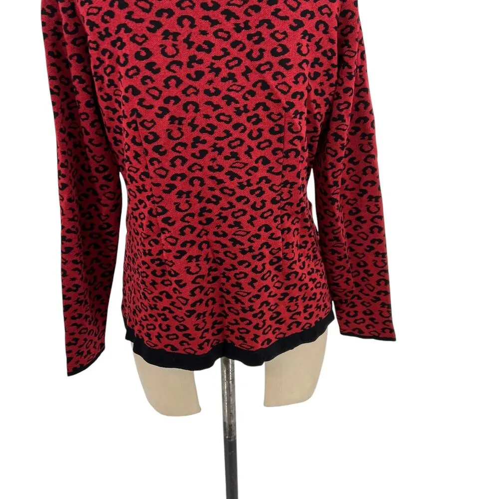 Exclusively Misook Red Black Leopard Print‎ Cardigan Sweater Top Size Medium - Image 9