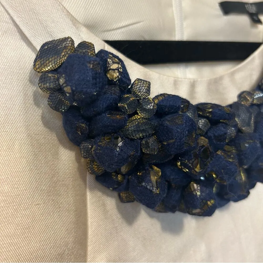 Tibi White Dress Cap Sleeve Blue Gem Filled Necklace Cotton / Silk Blend Size 10 - Image 4