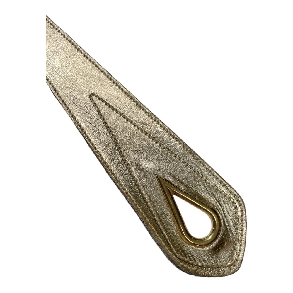 Glam Wide Gold Leather Vintage Calderon Belt with Loop Through Buckle Sz:M - Image 6