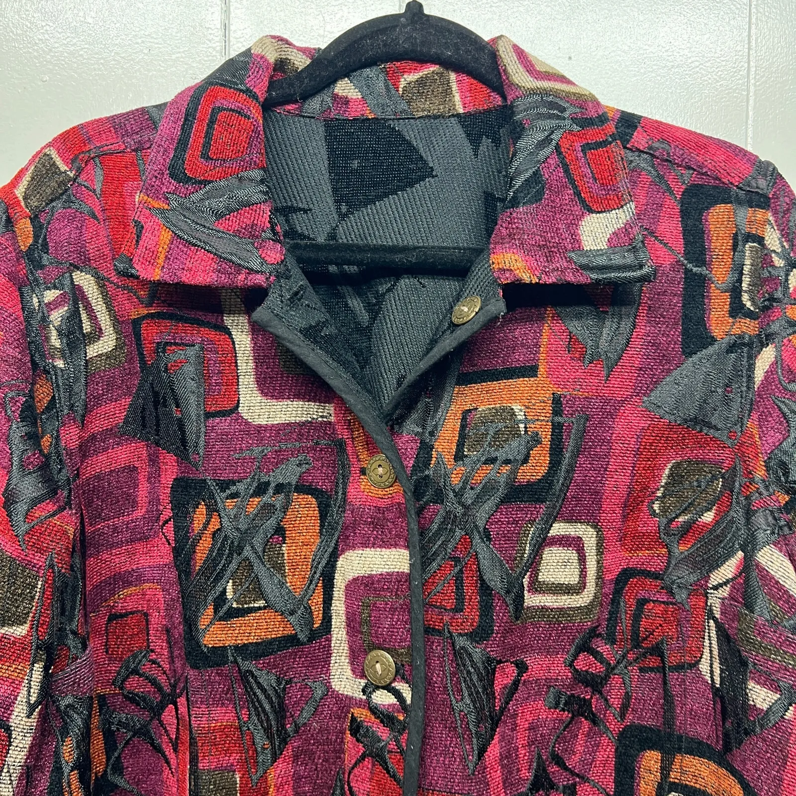 Women's Vintage Tapestry Button Front Long Sleeve Blazer Size Large - Image 2