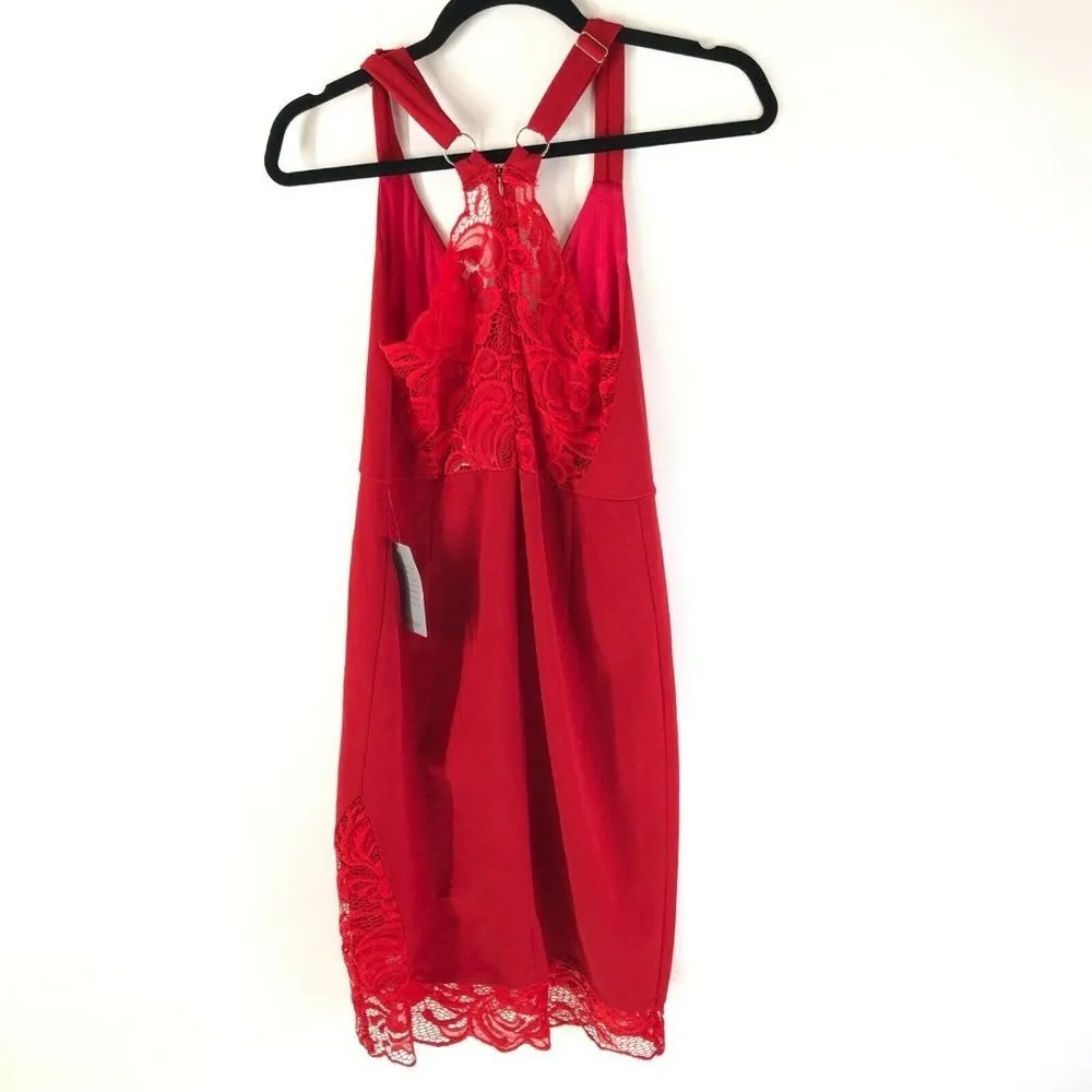 Velvet Torch Dress Sheath Lace Trim Back Racerback Stretch Sexy Red Size M - Image 3