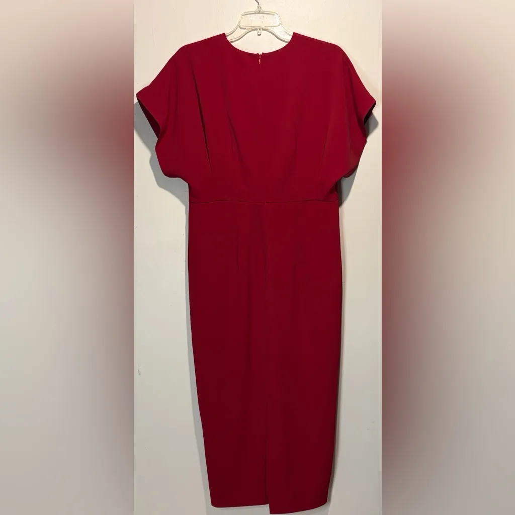 Fehaute Anthropologie Vibrant Red Modest Maxi Sheath Cocktail Dress Size 6 - Image 2