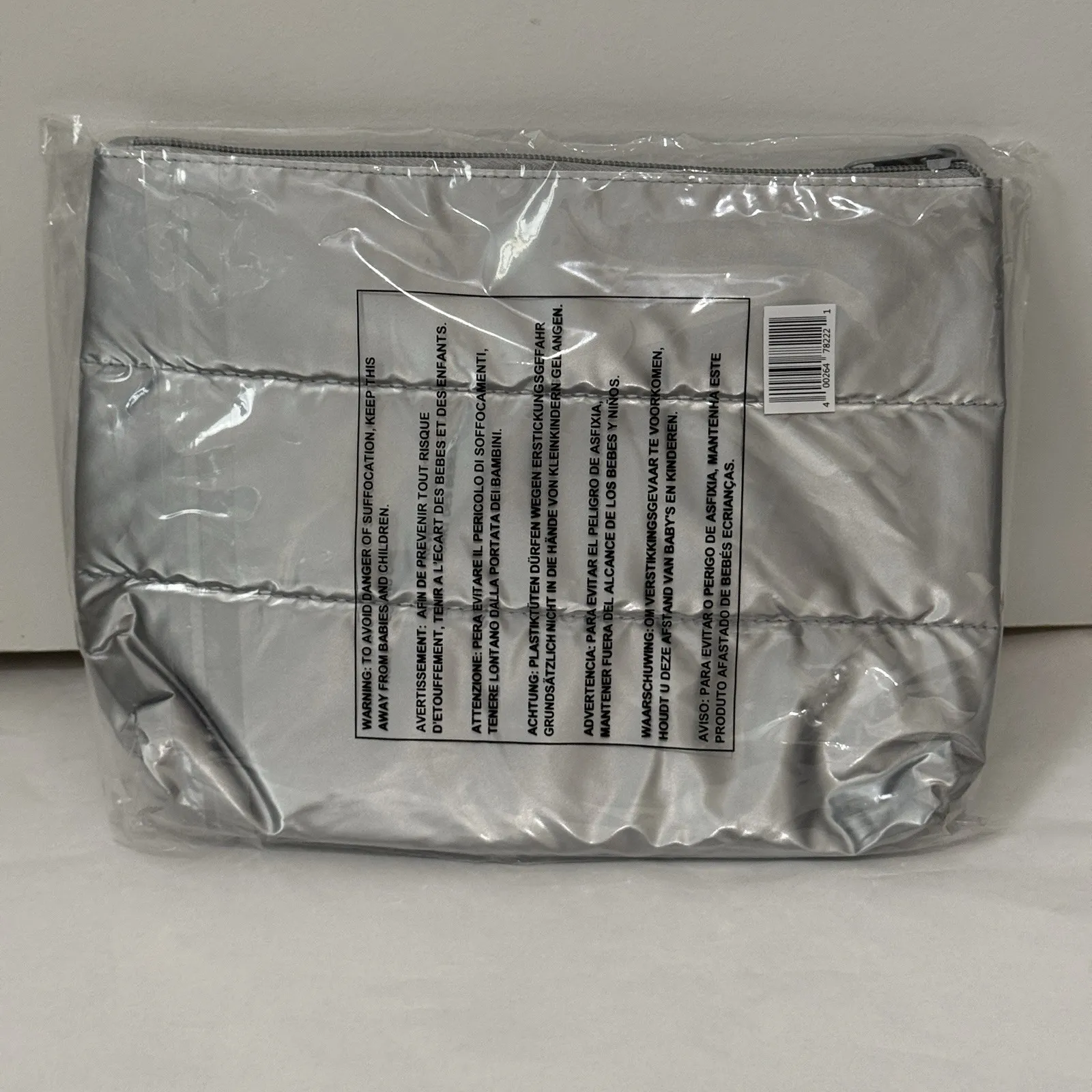 ULTA Silver Quilted Zipper Makeup Bag - Image 3