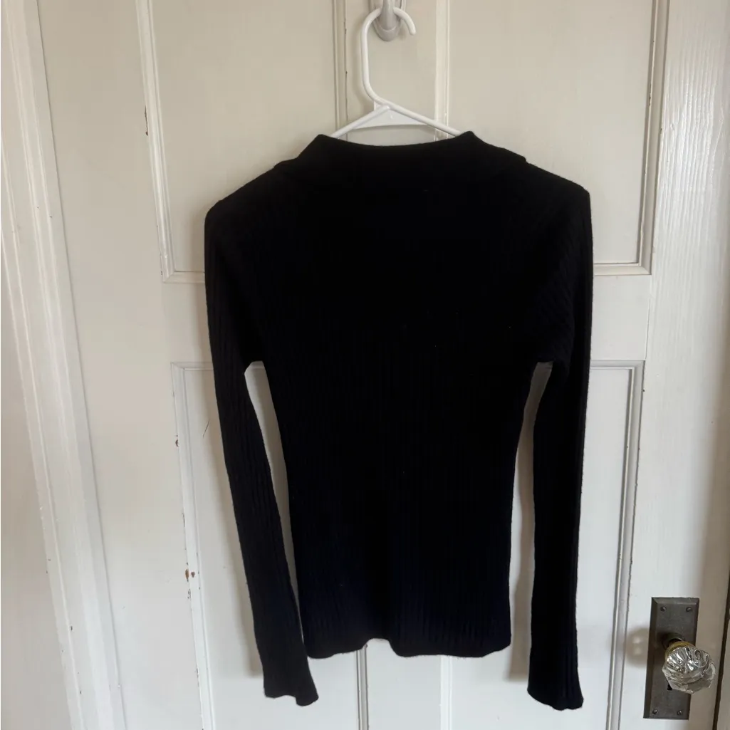 The Cashmere Project black collared ribbed Henley sweater size small - Image 6