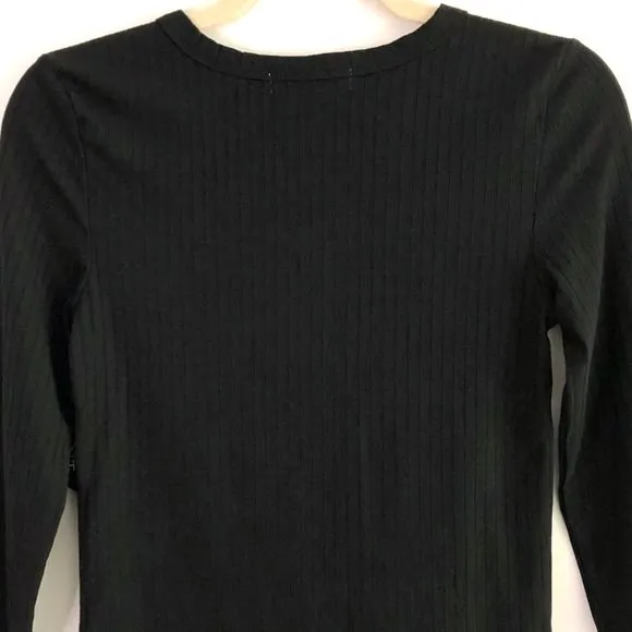 New  Striped Rib Knit Top 3/4 Sleeve Crewneck Tee Black Multi Juniors - Image 8