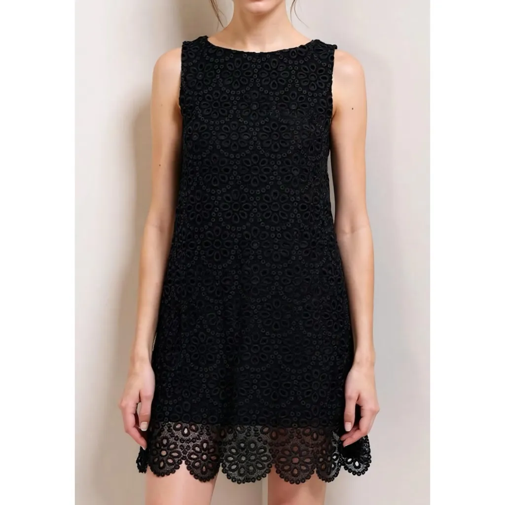 HILL HOUSE Charlie Shift Mini Dress, Black Scallop Lace, XS - Image 2