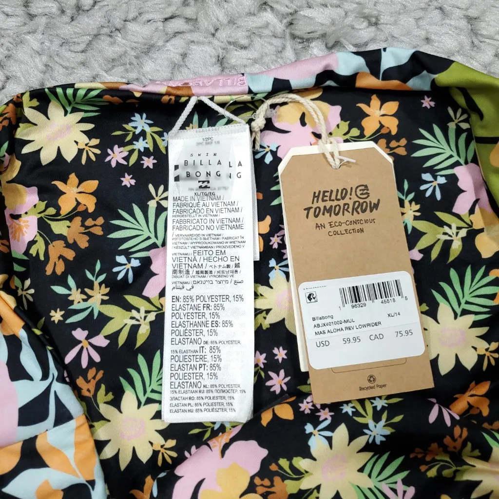 Billabong Swimsuit Bikini Mas Aloha Reversible Lowrider Swim Bottom Size XL 14 - Image 6
