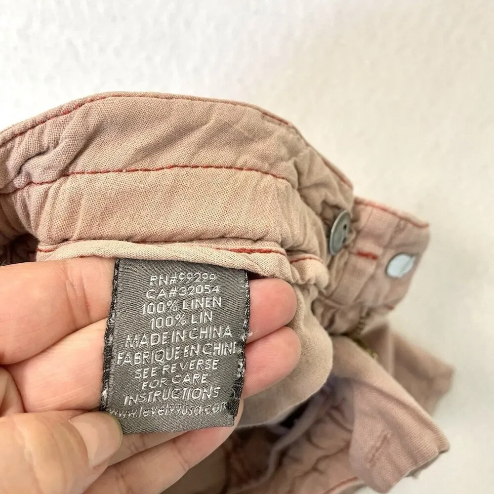 Level 99 100% Linen Utility Shorts Drawstring Pockets Breathable Pink size 27 - Image 8