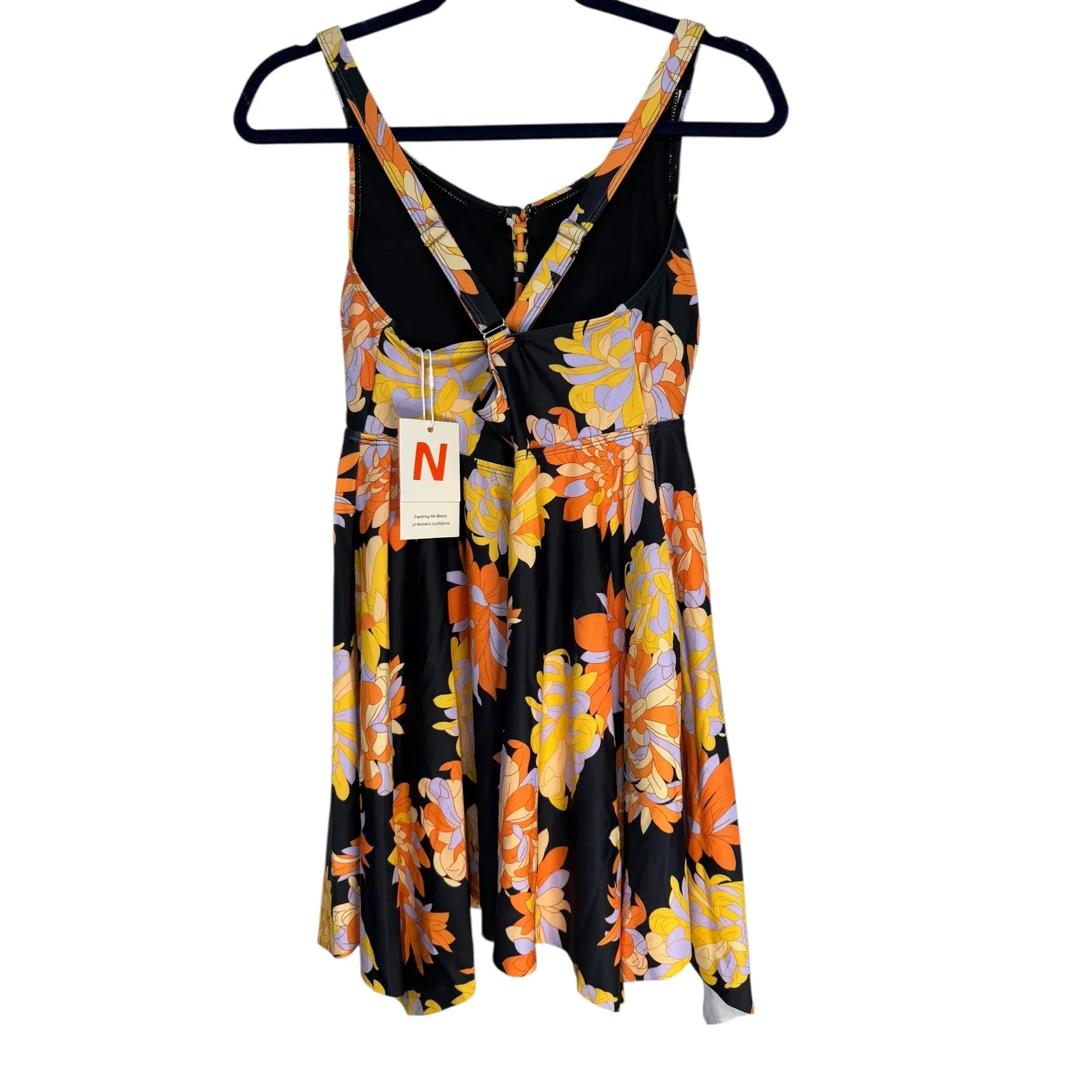 Daci 16W Floral Swim Dress Tankini Top Skirt Swimsuit Black Orange Yellow Purple - Image 4