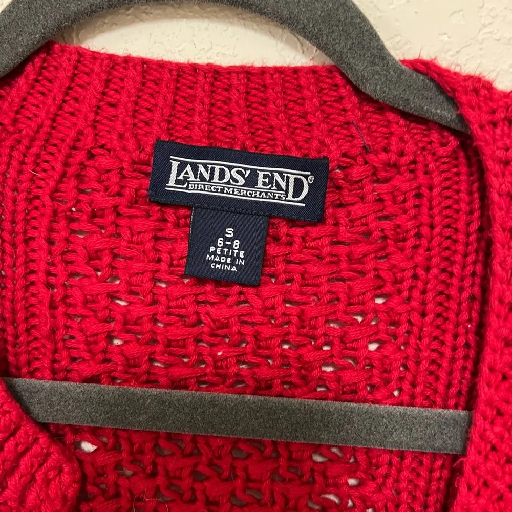 Land’s end crochet cardigan bright red cardigan women’s small - Image 3