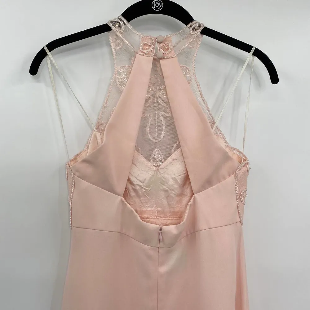 Vintage 90s Y2k Faviana Baby Pink Halter Neck Beaded Semi Formal Gown Dress 6 - Image 6