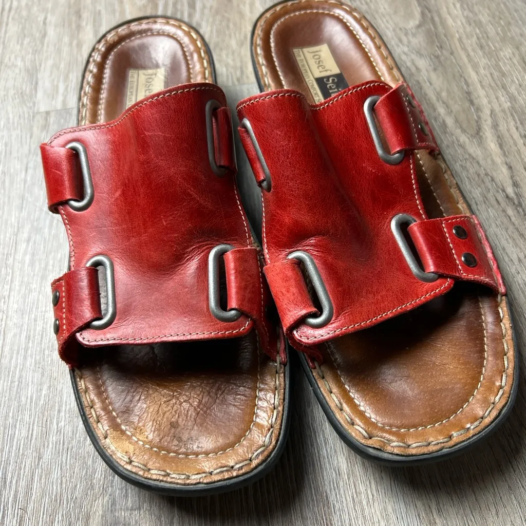 Josef Seibel Red Leather Slides Size EU 39 (US 8 - Image 2