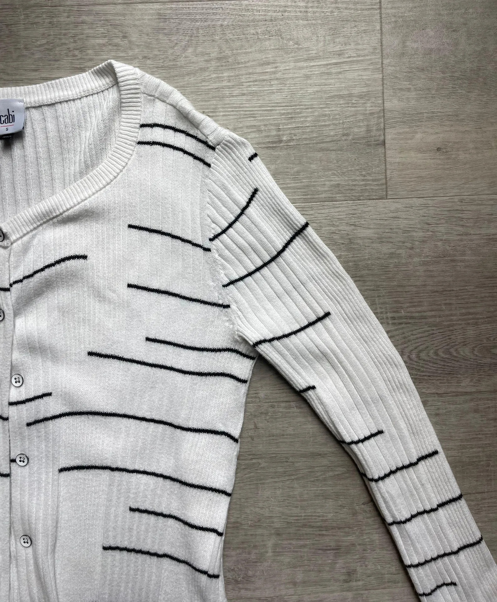 Dash Stripes Ribbed Midi Cotton Blend Cardigan Size S - Image 5