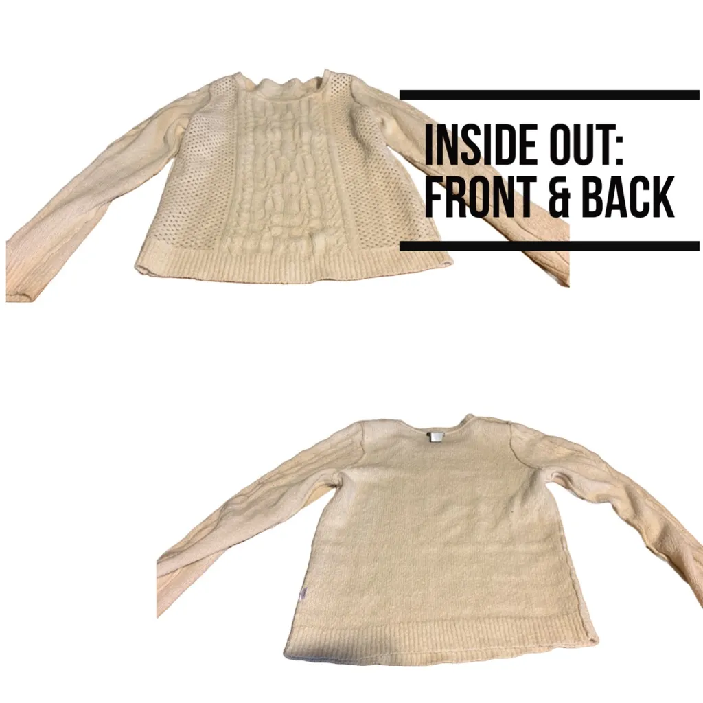 ANN TAYLOR CREAM CABLE KNIT COTTON & WOOL BLEND CREW NECK SWEATER (S) - Image 6