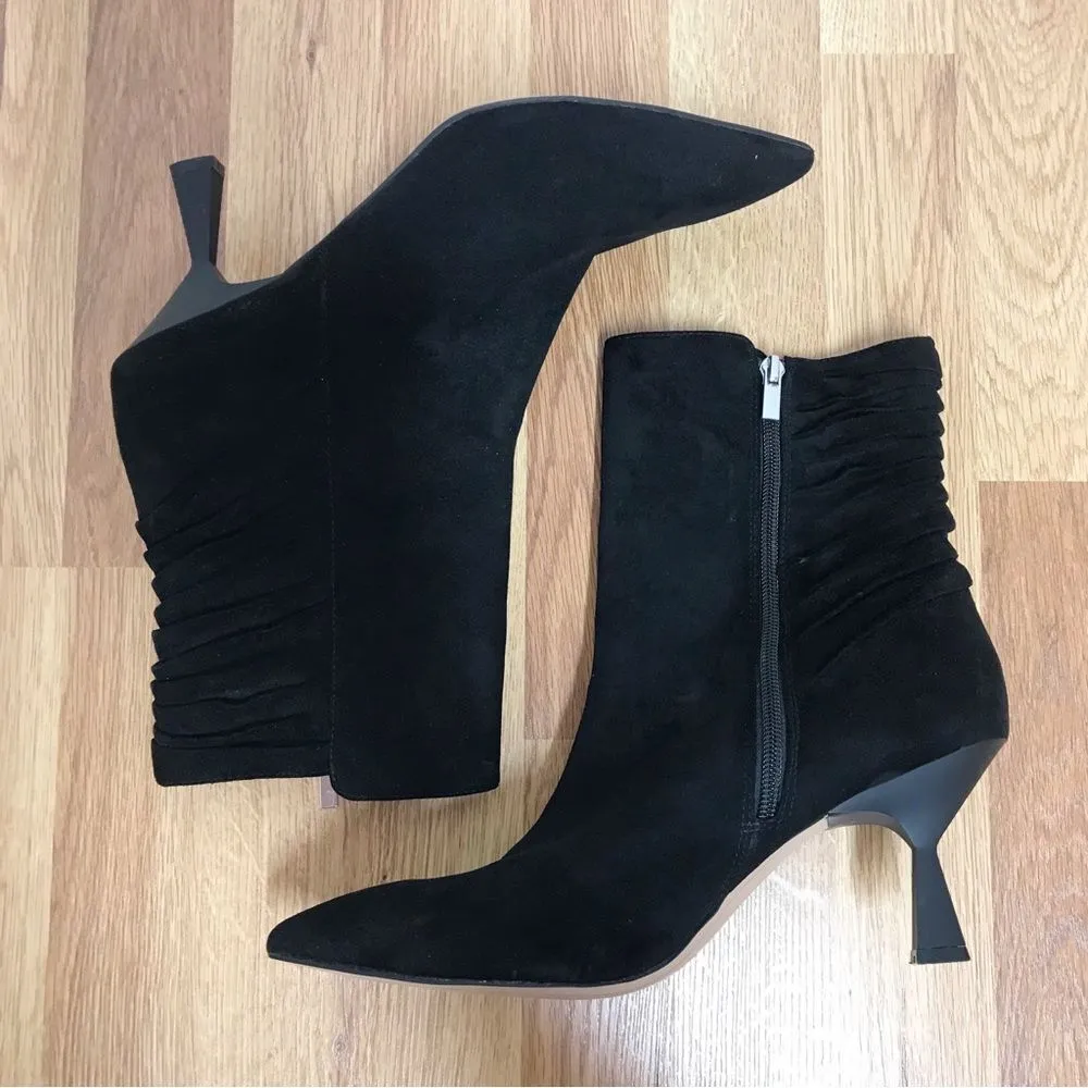 ZAC POSEN Black Ruched Suede Stiletto Midi‎ Boot Bootie Pointed Toe Size 11 Black - Image 9
