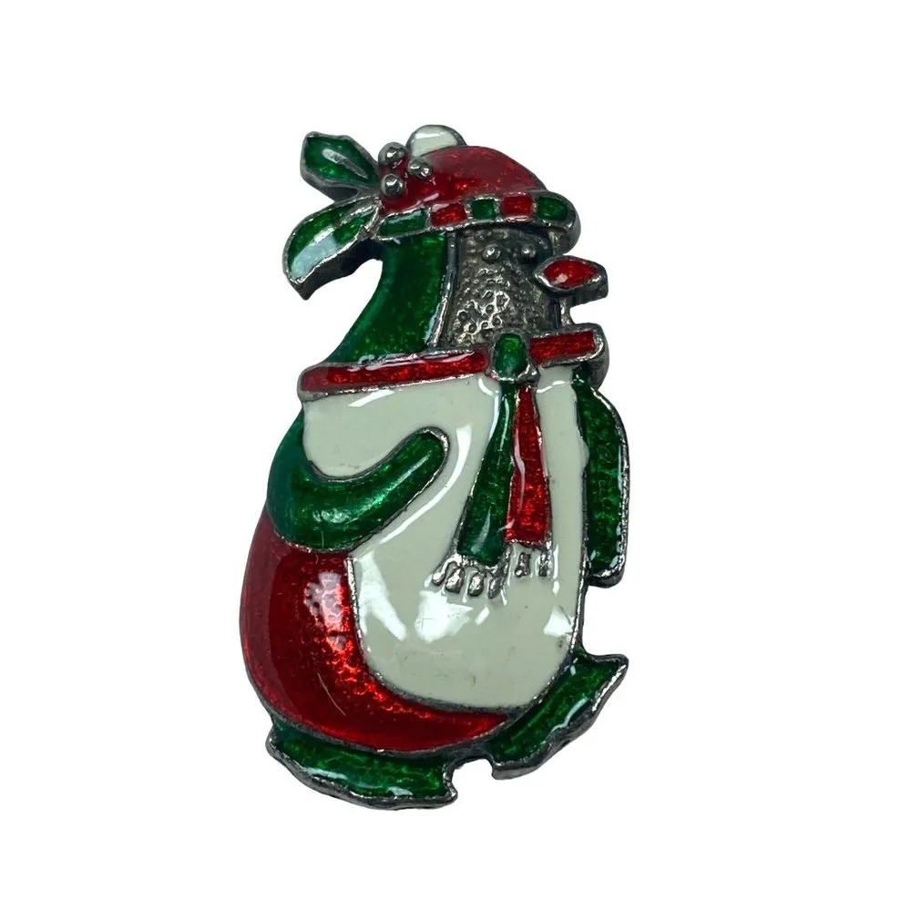 Christmas Holiday Penguin Jewelry Pin Brooch Silver Green Red White Colorful - Image 8