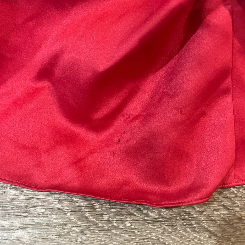 Y2K Blondie Nites Style 50124J Ruby Red Satin Gown - Beaded Pick-Up Skirt - Image 5