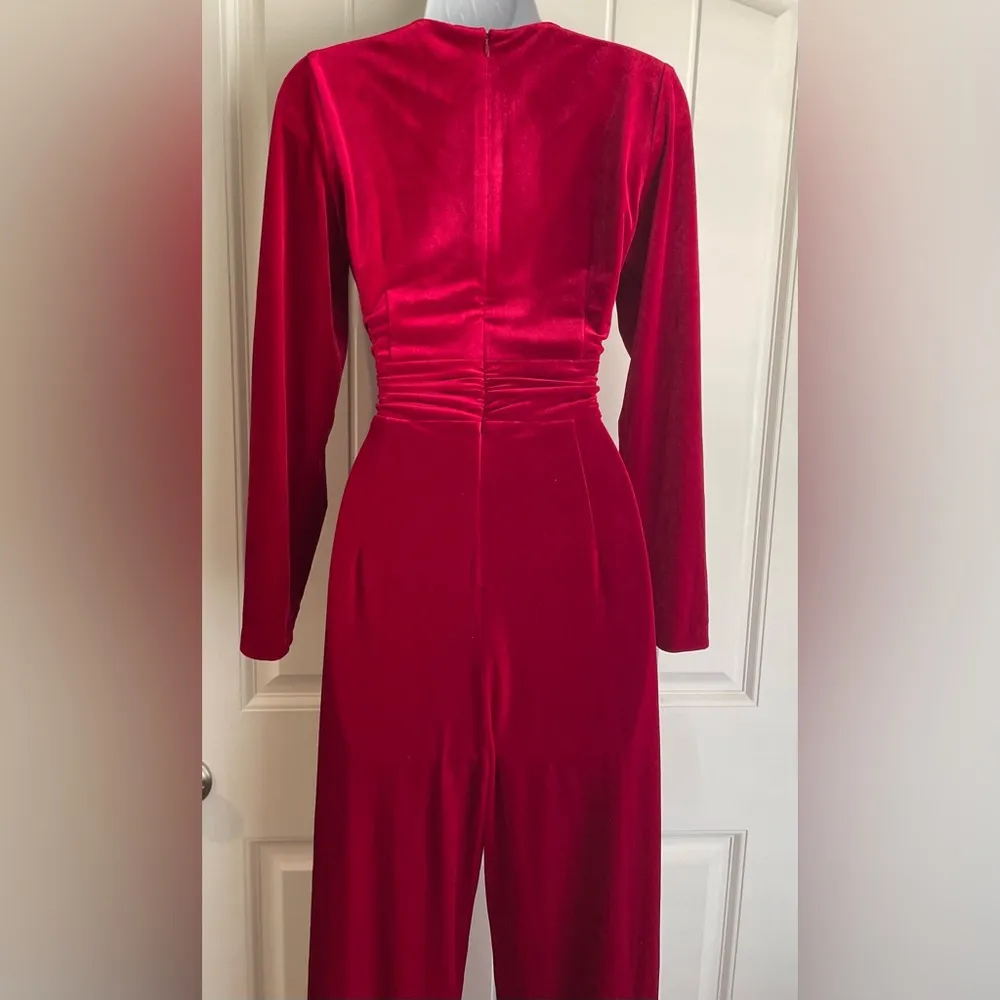 Antonio Melani Crimson Red Crushed Miranda Bow-Tie Velvet Jumpsuit Romper Sz 4 - Image 8