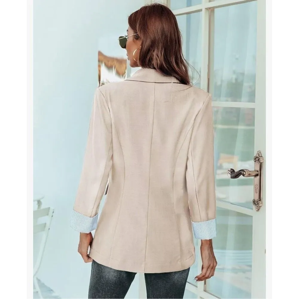 New Folded Cuff Open Front Long Sleeve Career Blazers Pockets 2x Tan Size XXL - Image 2