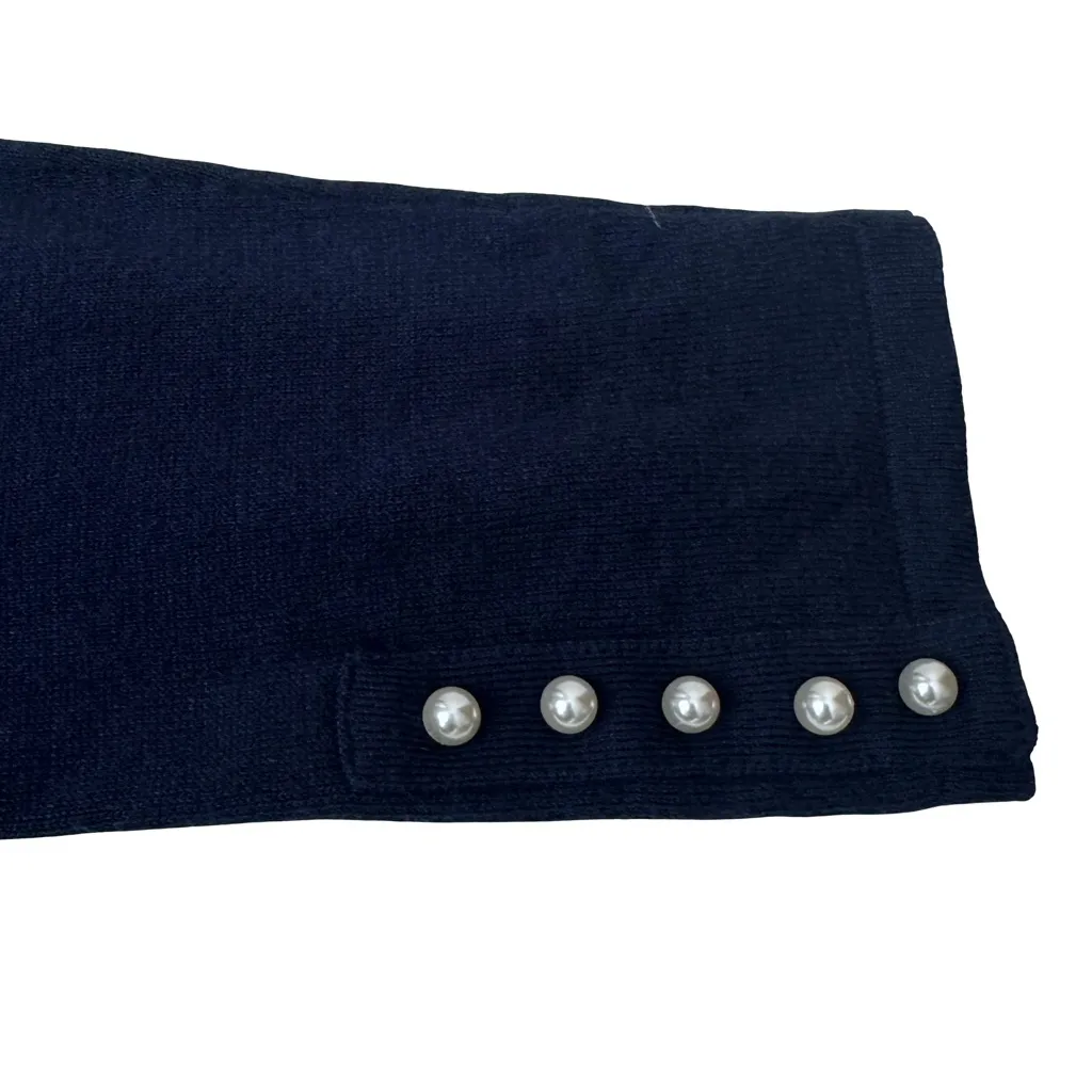 Lilly Pulitzer Navy Cotton Blend Button Down Cardigan Sweater Pearl Detail - Image 4
