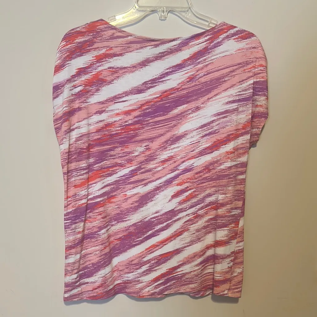 Ruby Rd. Women's Pink and Purple Short Sleeve Top White - Image 2