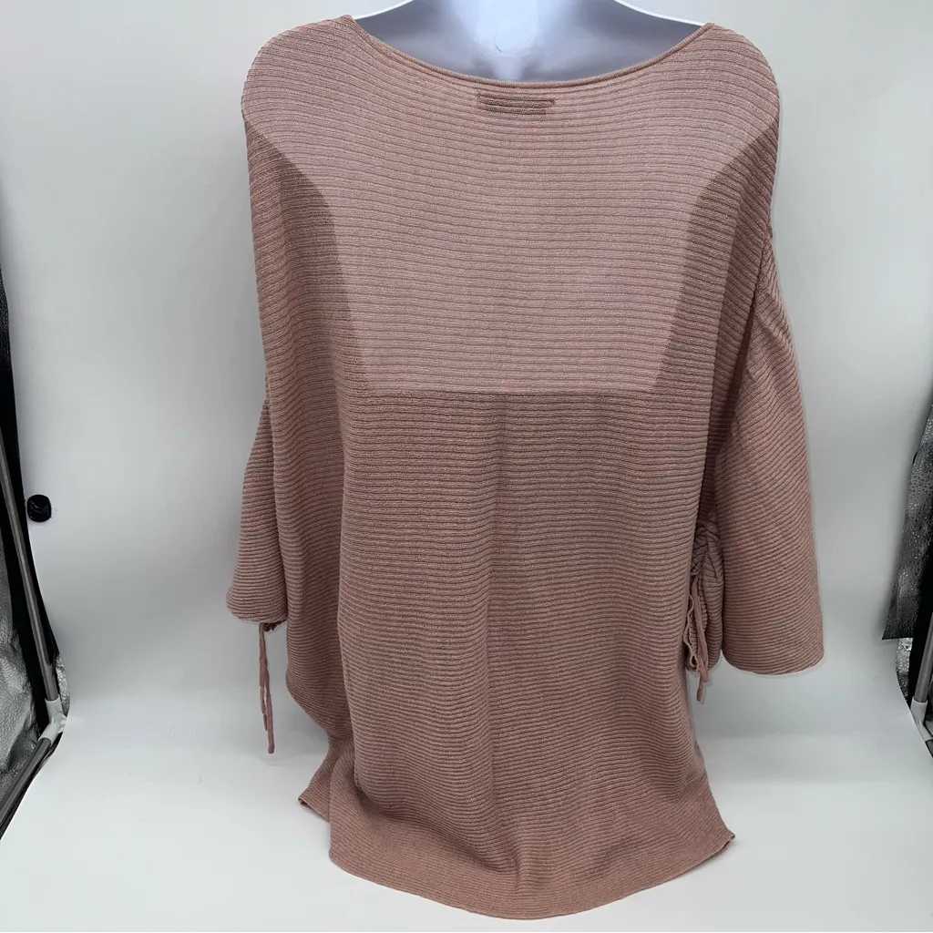 Zara Dusty Pink Boat Neck Knit Batwing Sweater w/Ruched Drawstring Sleeves- Sz M - Image 8