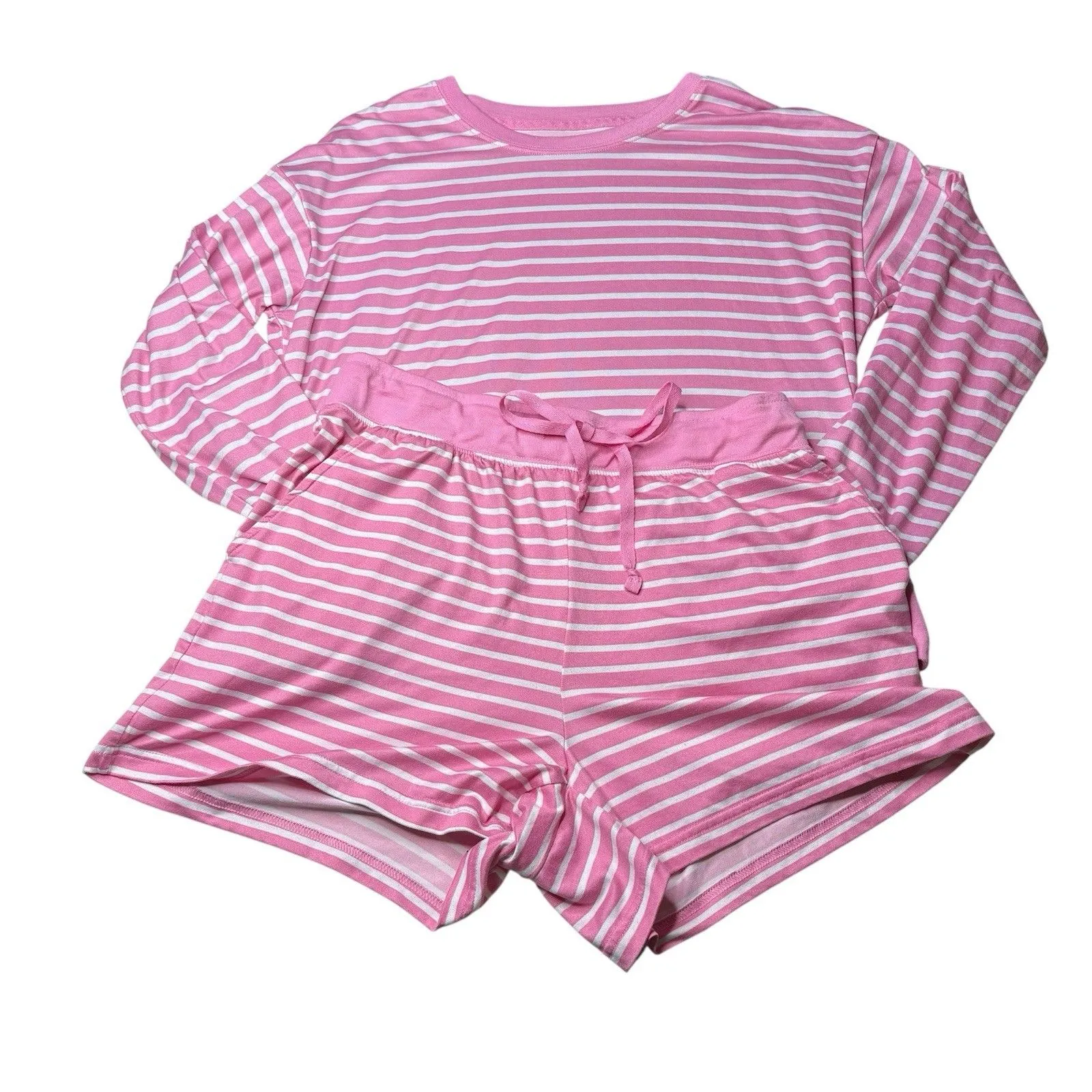 Draper James Pink Stripe Long Sleeve Shorts Lounge PJ Set Size Medium Womens - Image 1