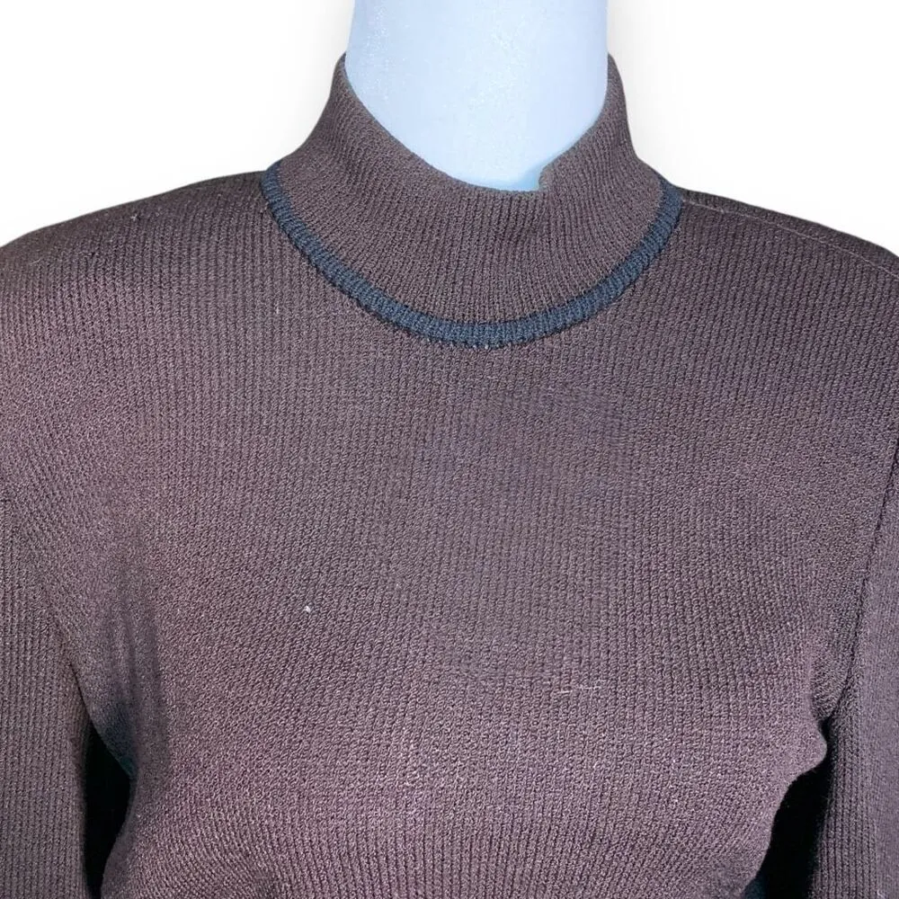 Vintage 80s St. John Collection Santana Knit Dress Brown Pleated Belted Skirt - Image 3