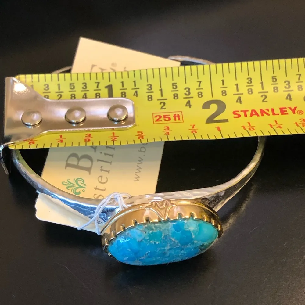 BARSE Sterling Silver Turquoise Cabochon Inlay Bangle w Brass Trim NWT - Image 7