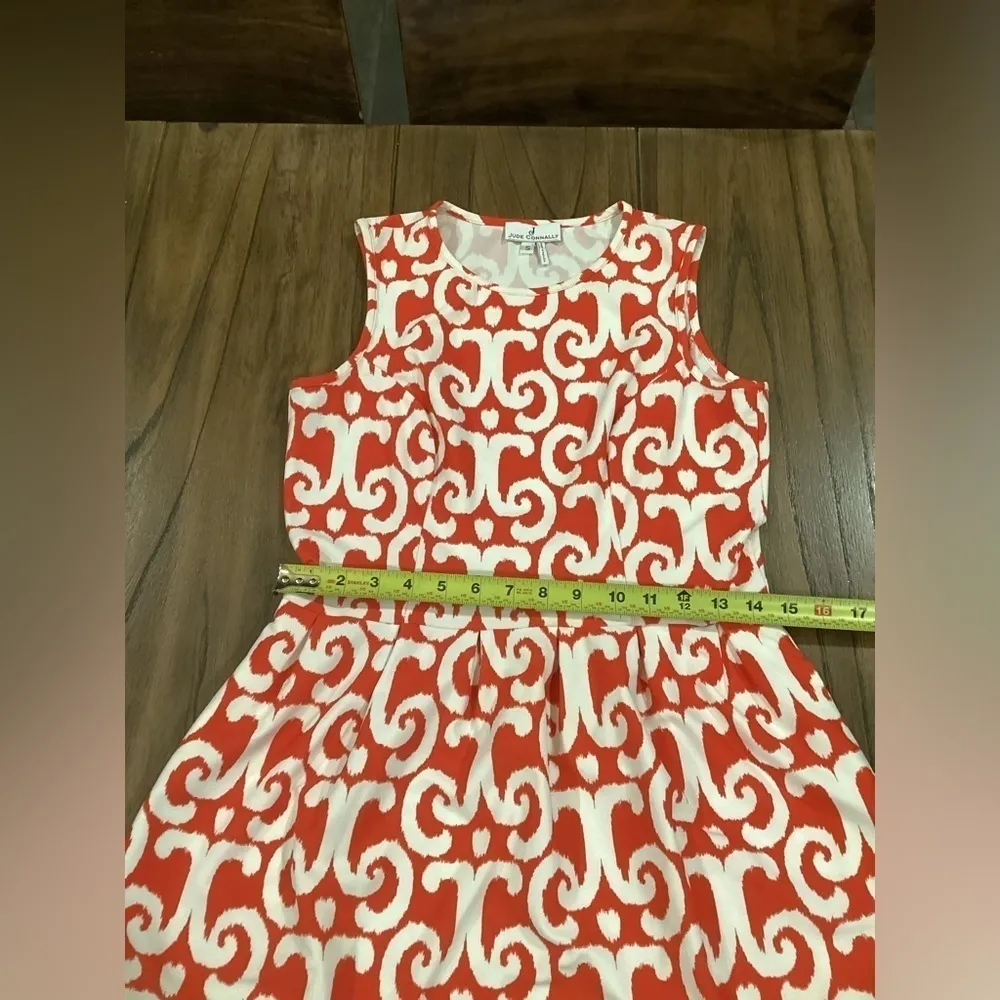 Jude Connally Mary Pat Ikat geo Print sleeveless red retro a line mini Dress S - Image 5