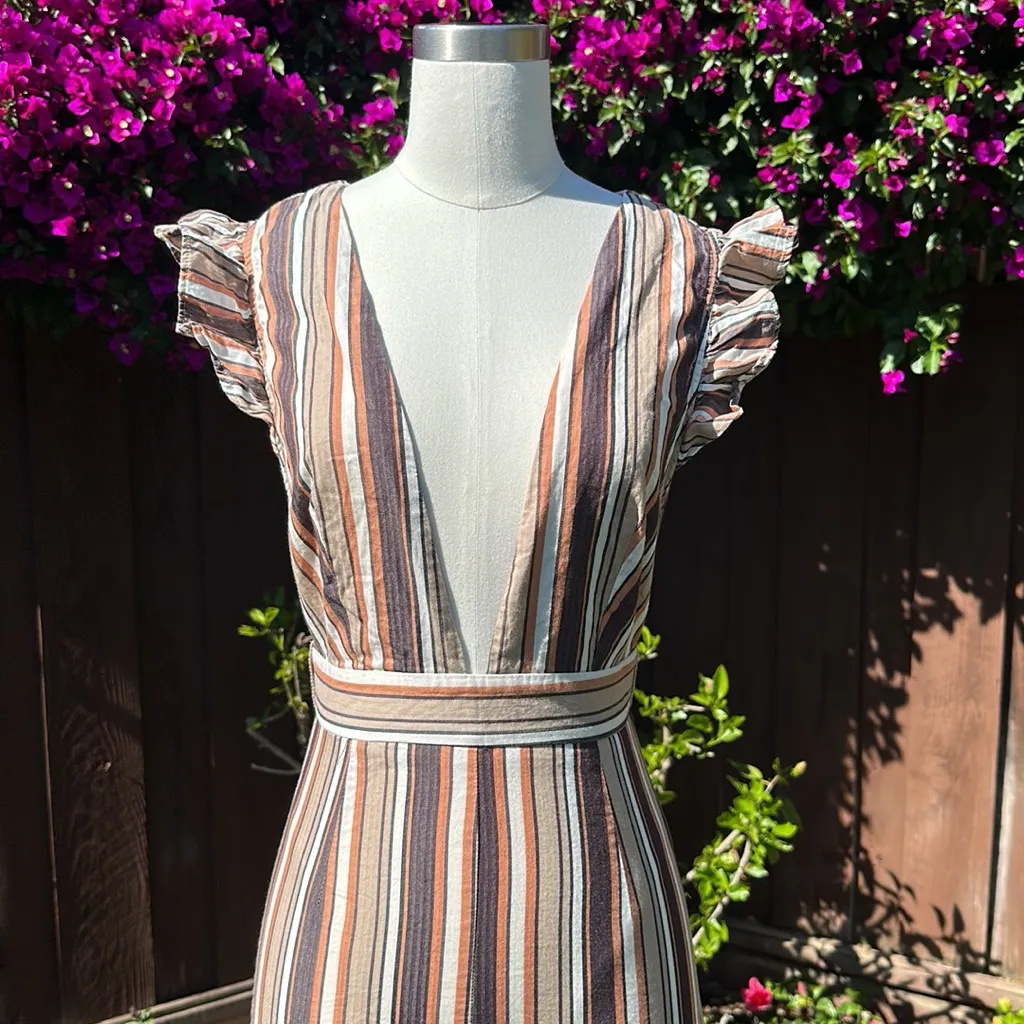 Striped plunging cropped jumpsuit - Image 3