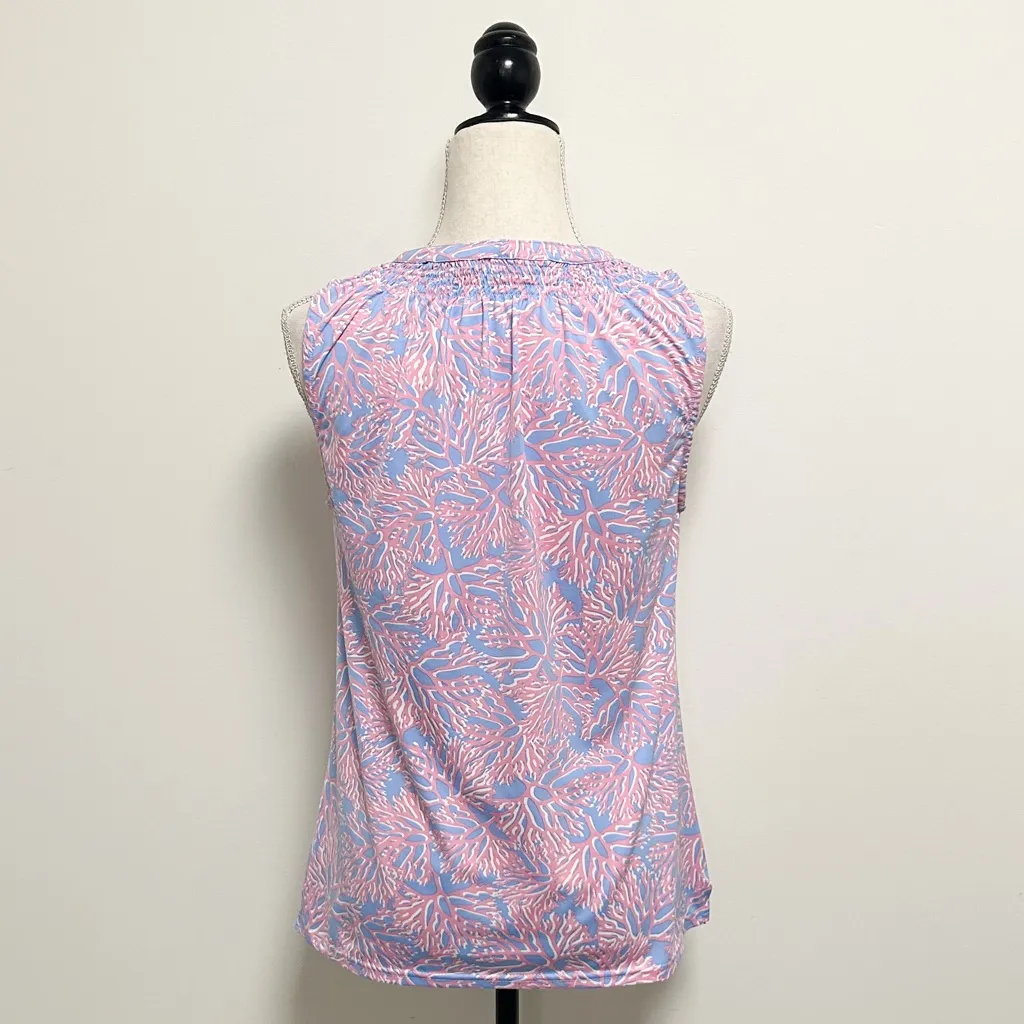 La Mer Luxe Pink White Periwinkle Coral Sleeveless V Neck Buttons Top Small - Image 5