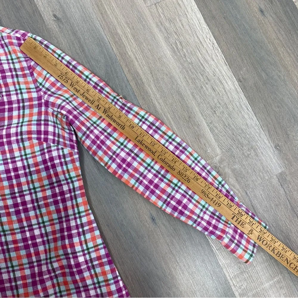 Vineyard Vines Palmetto Plaid Popover Linen Shirt Pink 00 - Image 13