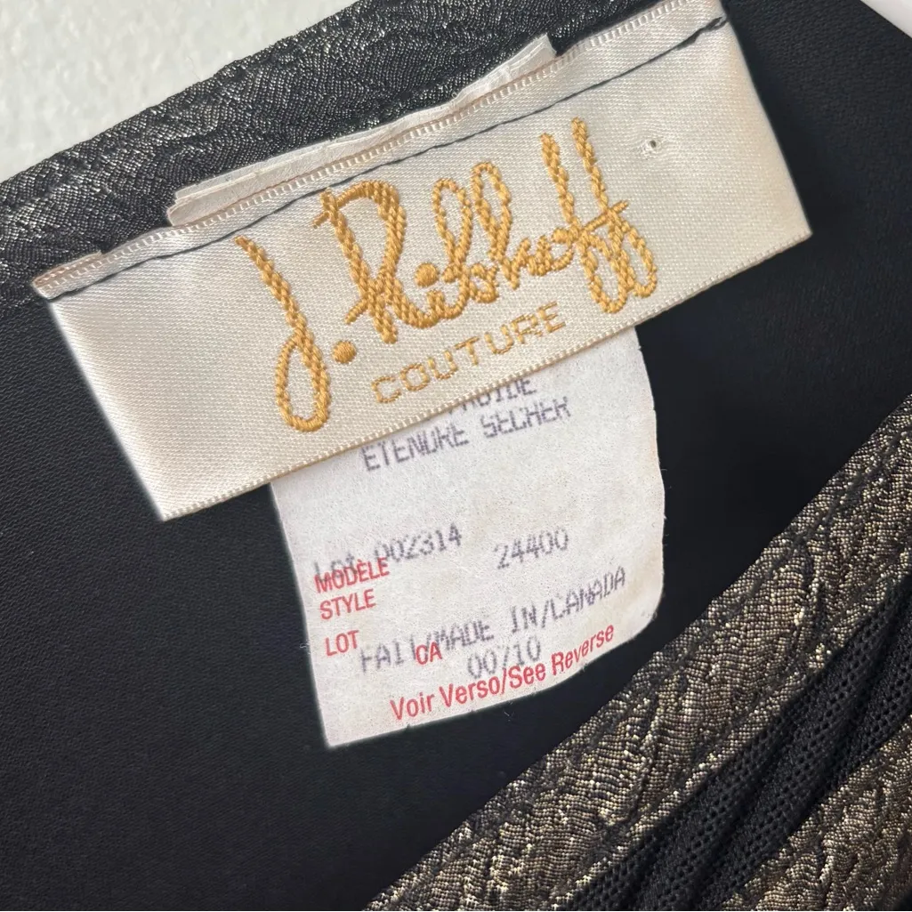 Joseph Ribkoff Couture Black Gold Metallic Formal Jumpsuit Halter Neck Wide Leg - Image 7