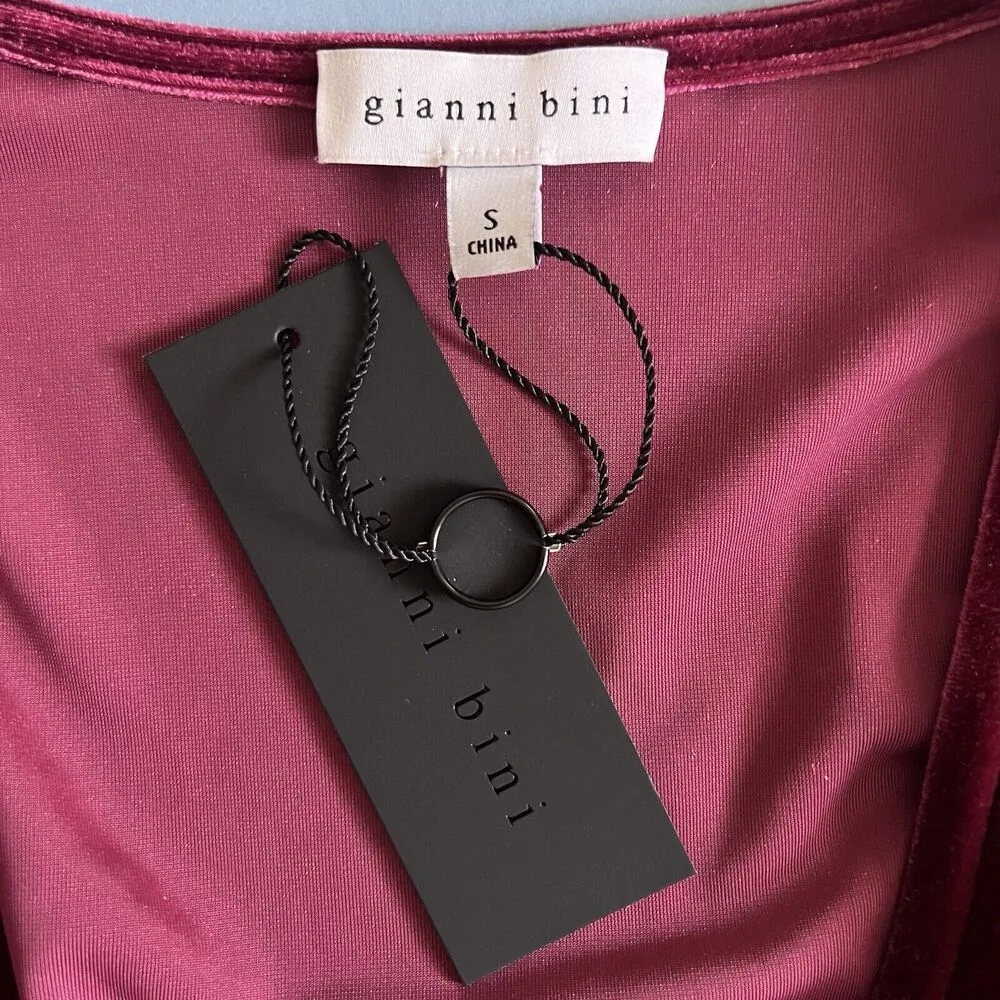 NWT Gianni Bini Leighton Merlot Red Velvet Long Sleeve Wrap Mini Dress - Image 6