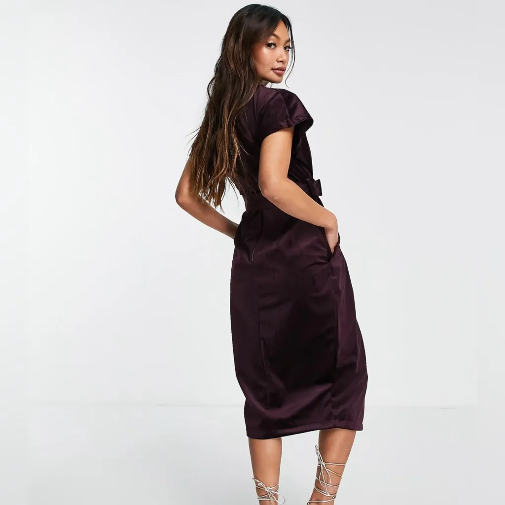 Closet London Kimono Sleeve Velvet Midi Dress with Wrap Tie, Plum, Size 4 Purple - Image 2