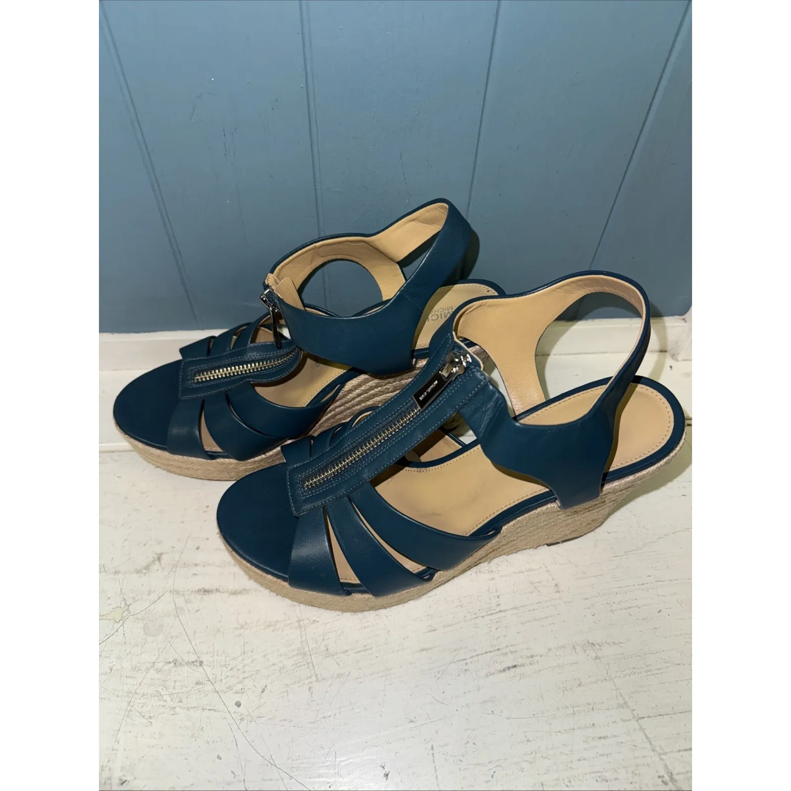 MICHAEL KORS Berkley TEAL Wedge Platform Sandal W/ Zipper Espadrilles Women's 9‎ - Image 4