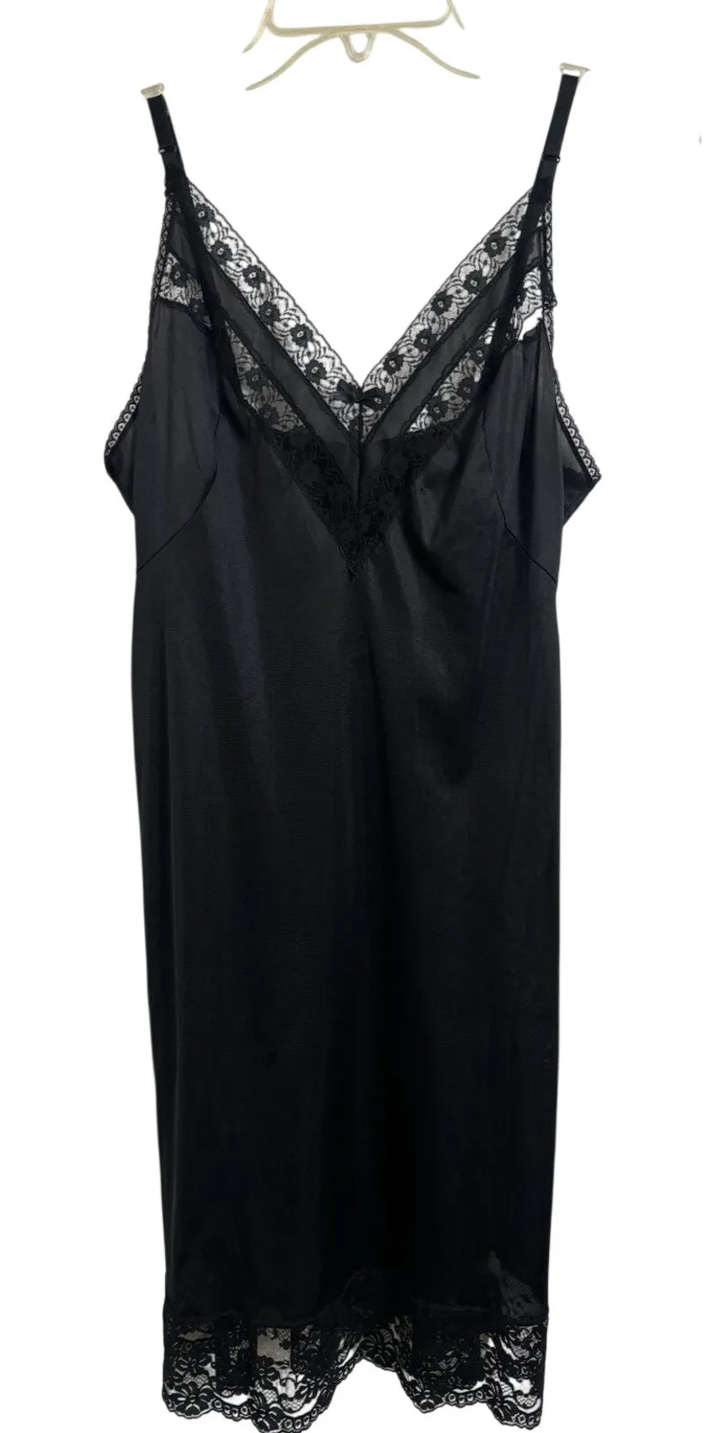 Vtg Ashley Taylor Black Nylon Floral Lace Slip Dress Nighty Size 34 FLAW Gothic - Image 1